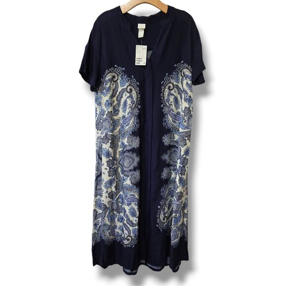 H&M Women’s Blue Short Sleeve Button-Down Midi Dress Size 2 NWT - Picture 1 of 9